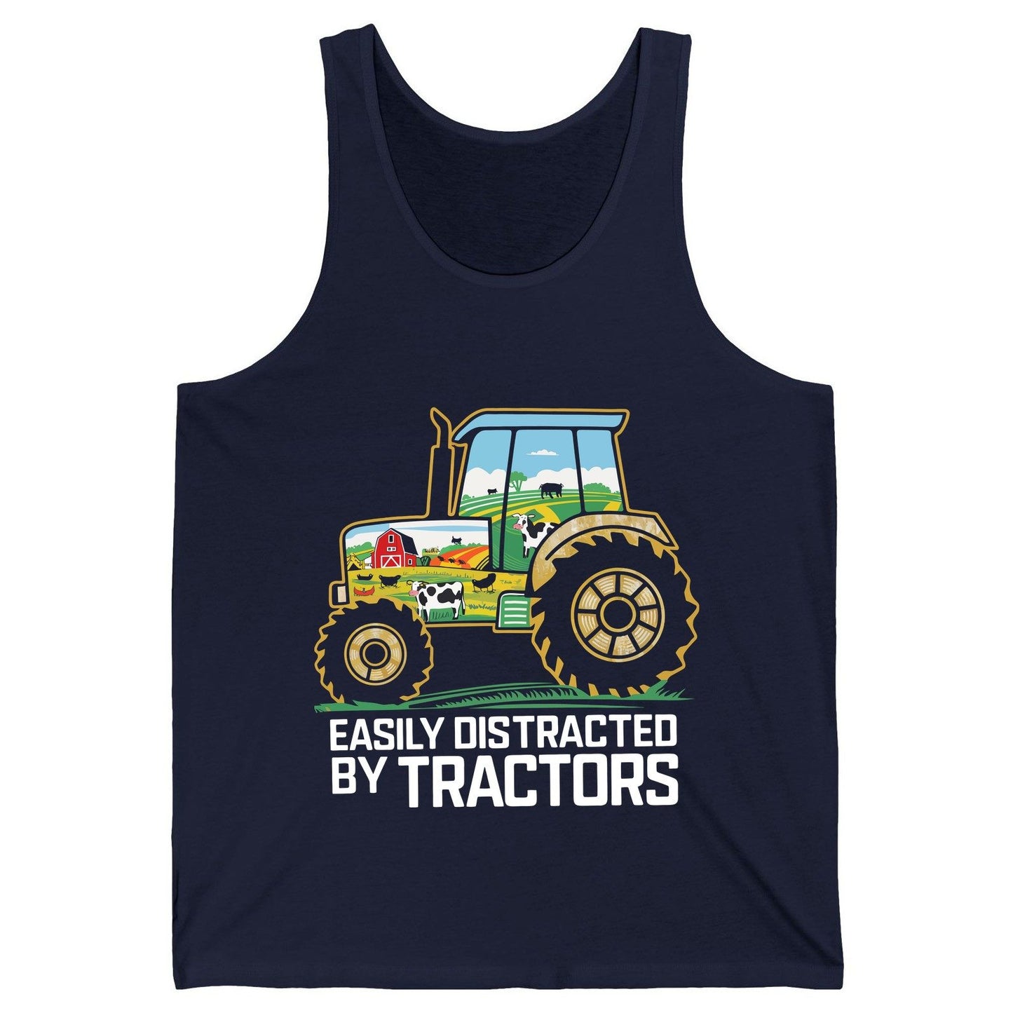 Easily Distracted by Tractors farming Tank Top Navy product mockup