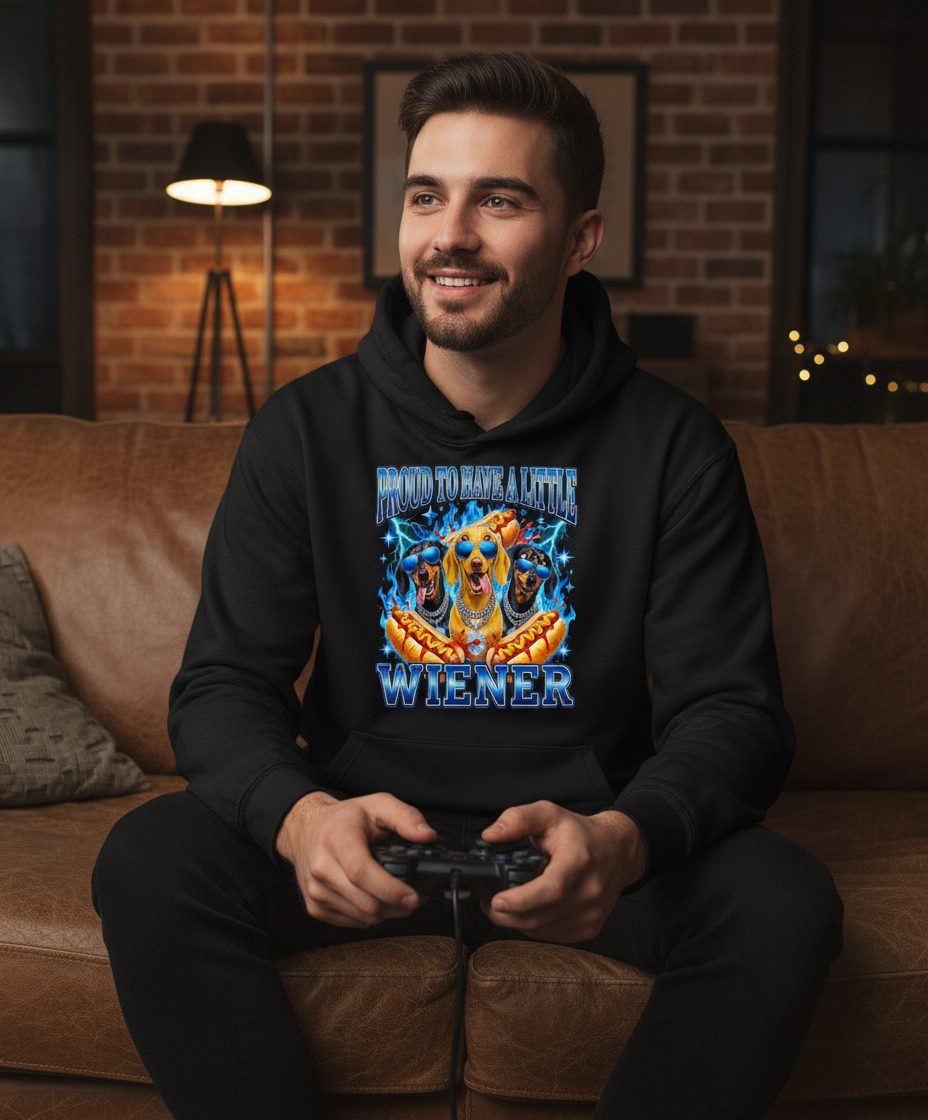 Proud to Have a Little Wiener dachshund dogs Hoodie Black lifestyle mockup