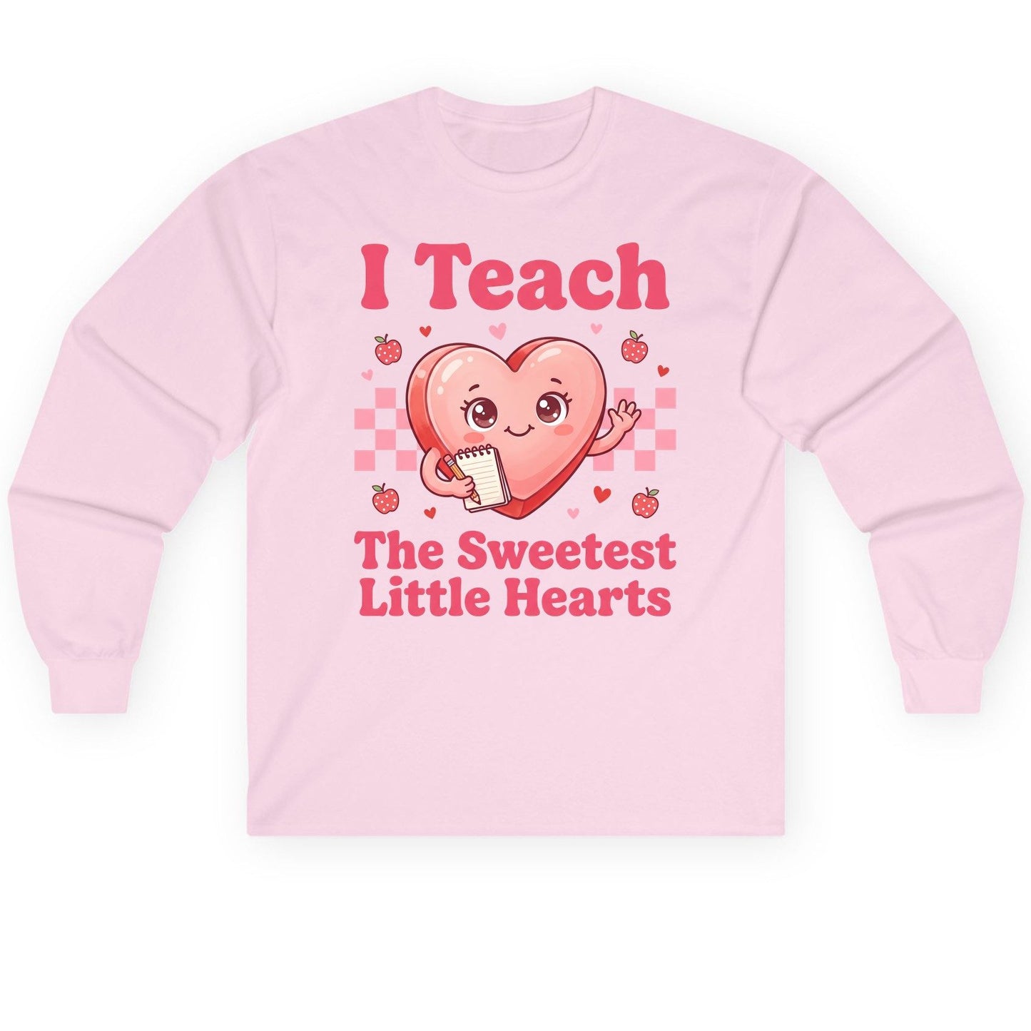 I Teach the Sweetest Little Hearts teacher Long Sleeve Tee Light Pink product mockup