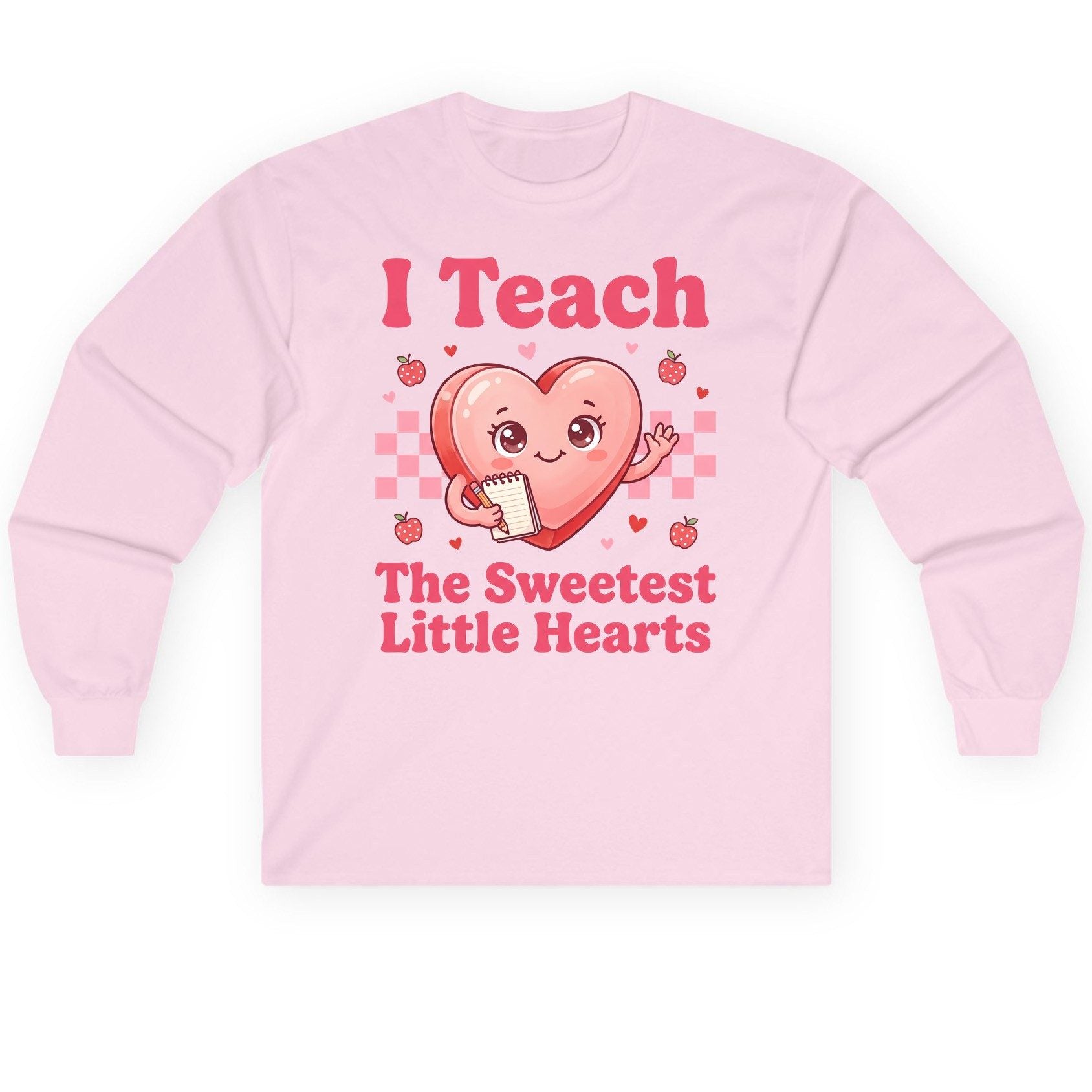 I Teach the Sweetest Little Hearts teacher Long Sleeve Tee Light Pink product mockup