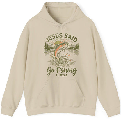 JESUS SAID Go Fishing LUKE 5 4 Vintage Christian Hoodie - product mockup - Sand