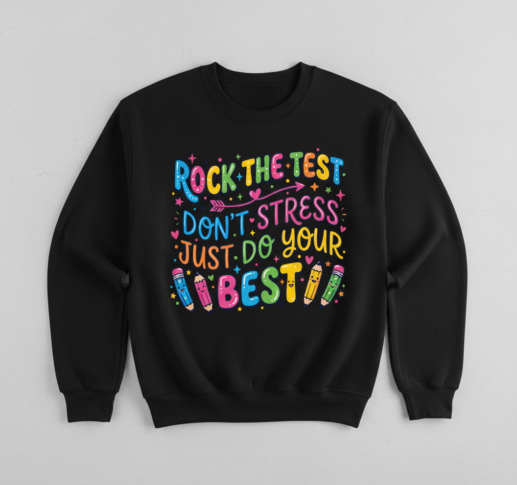 Rock The Test Don't Stress Just Do Your Best Inspirational Quote Sweatshirt - Black