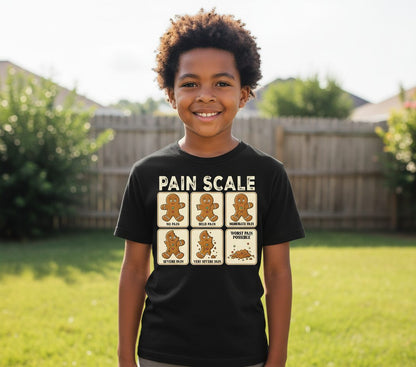 Pain Scale gingerbread man pain scale Youth T-Shirt Black lifestyle mockup