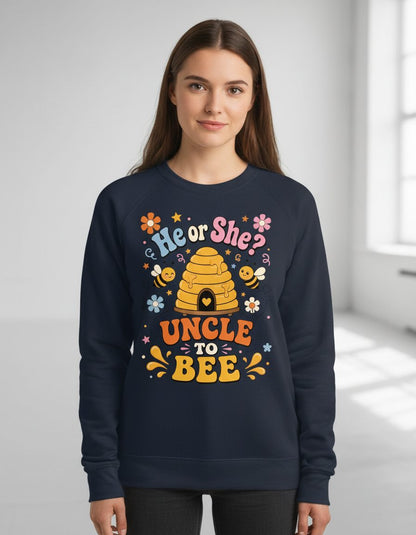 He or She Uncle to Bee Retro Gender Reveal Sweatshirt - product mockup - Navy