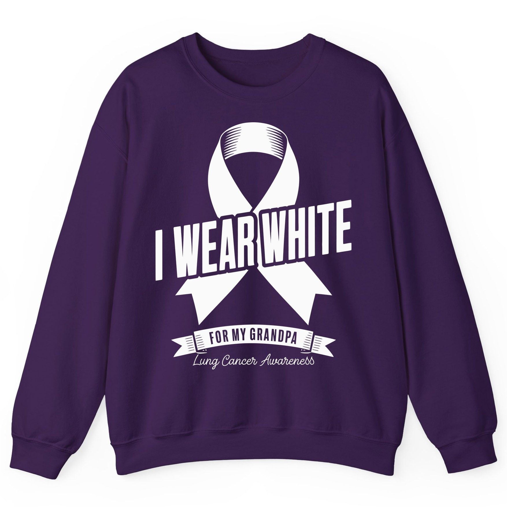 I Wear White for My Grandpa lung cancer awareness Sweatshirt Purple product mockup