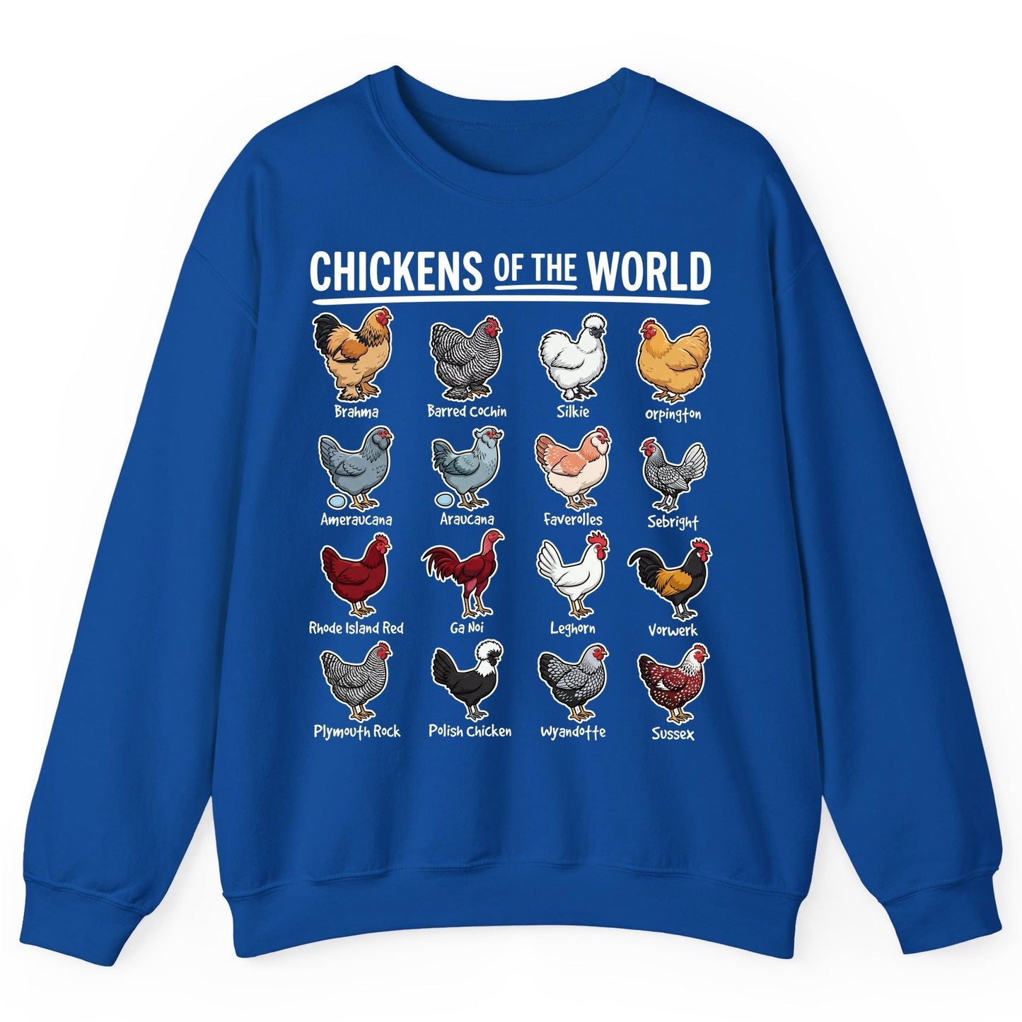 Chickens of the World chicken breeds Sweatshirt Royal product mockup
