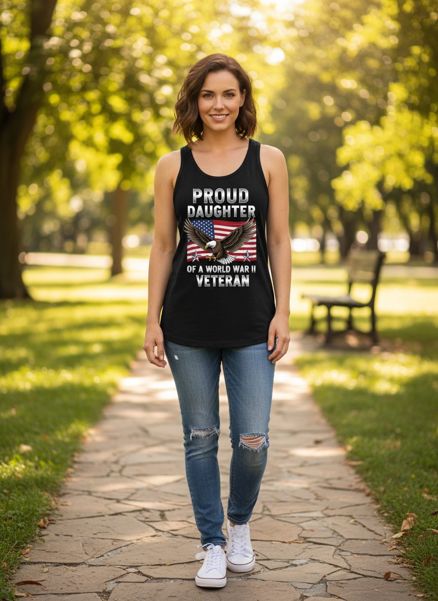 Proud Daughter of a World War Ii Veteran wwii veteran family Tank Top Black lifestyle mockup