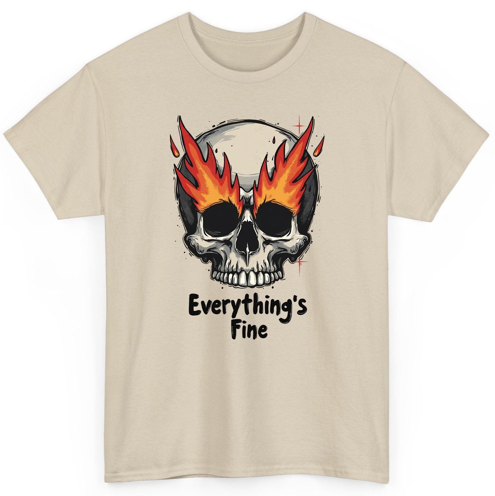 Everything's Fine flaming skull T-Shirt Sand product mockup