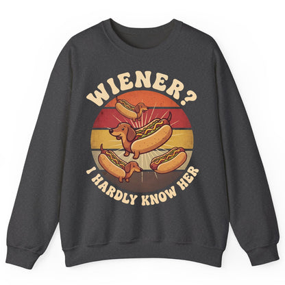 Wiener I Hardly Know Her dachshund Sweatshirt Dark Heather product mockup