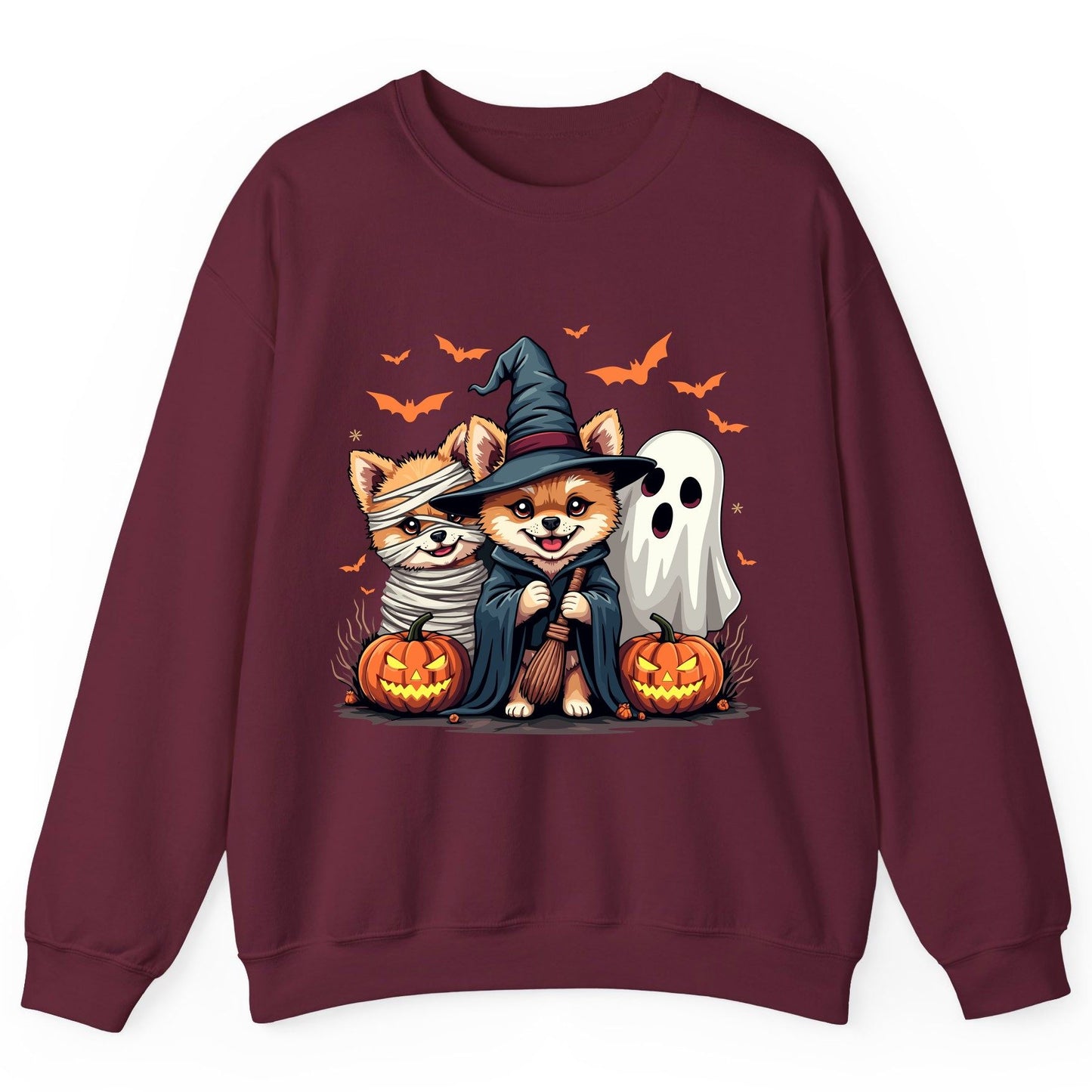 Cute Halloween Corgi Dogs Halloween corgis Sweatshirt Maroon product mockup