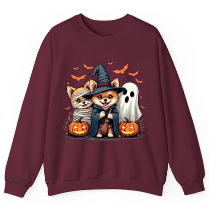 Cute Halloween Corgi Dogs Halloween corgis Sweatshirt Maroon product mockup
