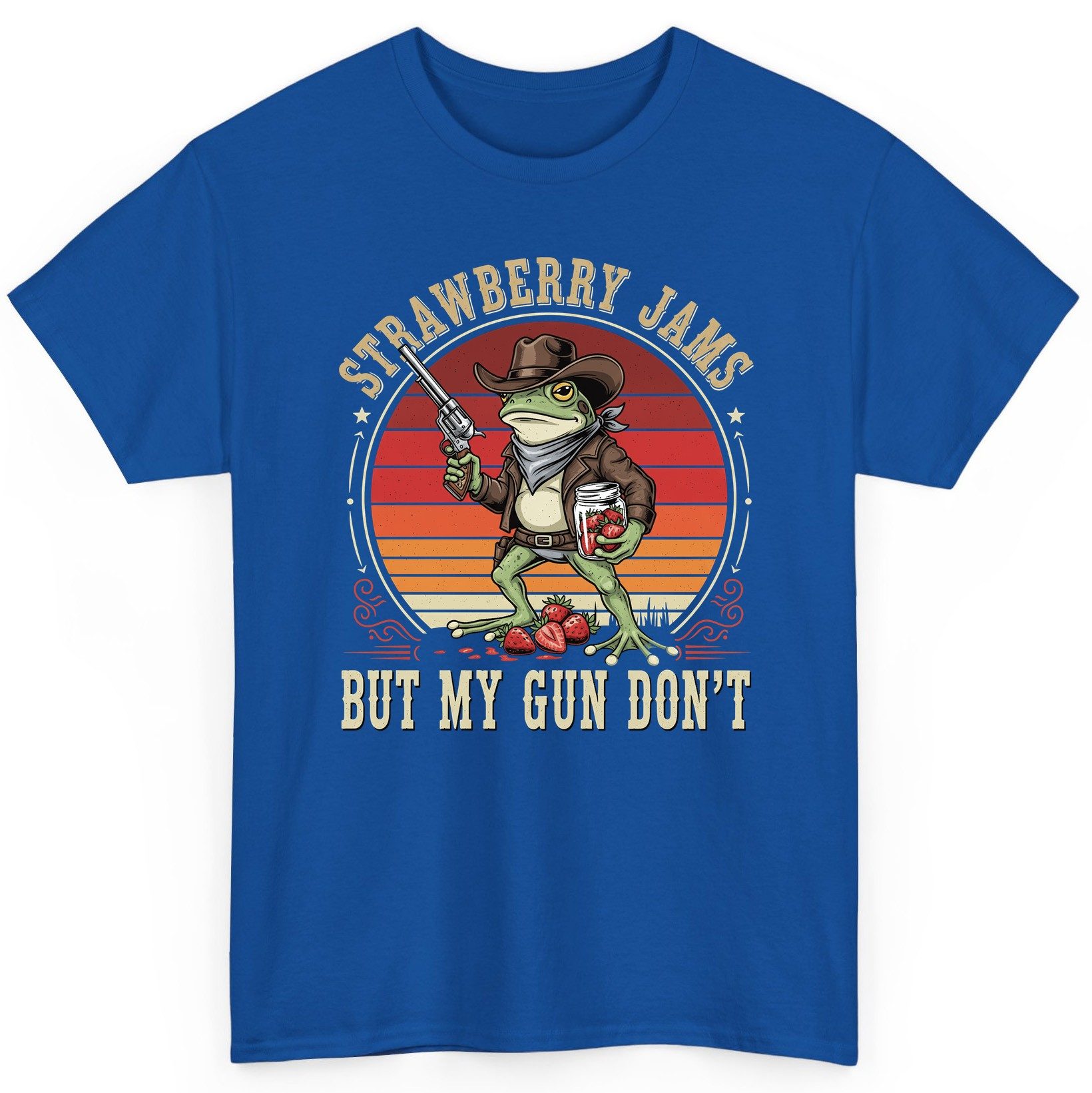 Strawberry Jams but My Gun Don't cowboy frog T-Shirt Royal product mockup