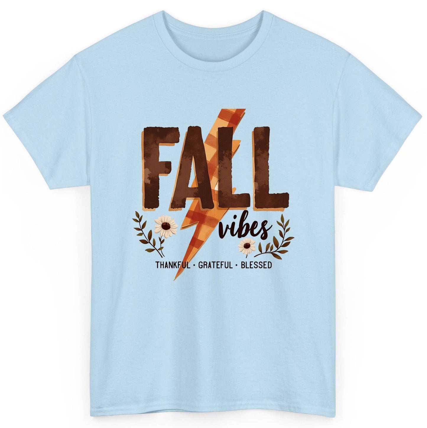 Fall Vibes Thankful Grateful Blessed autumn T-Shirt Light Blue product mockup