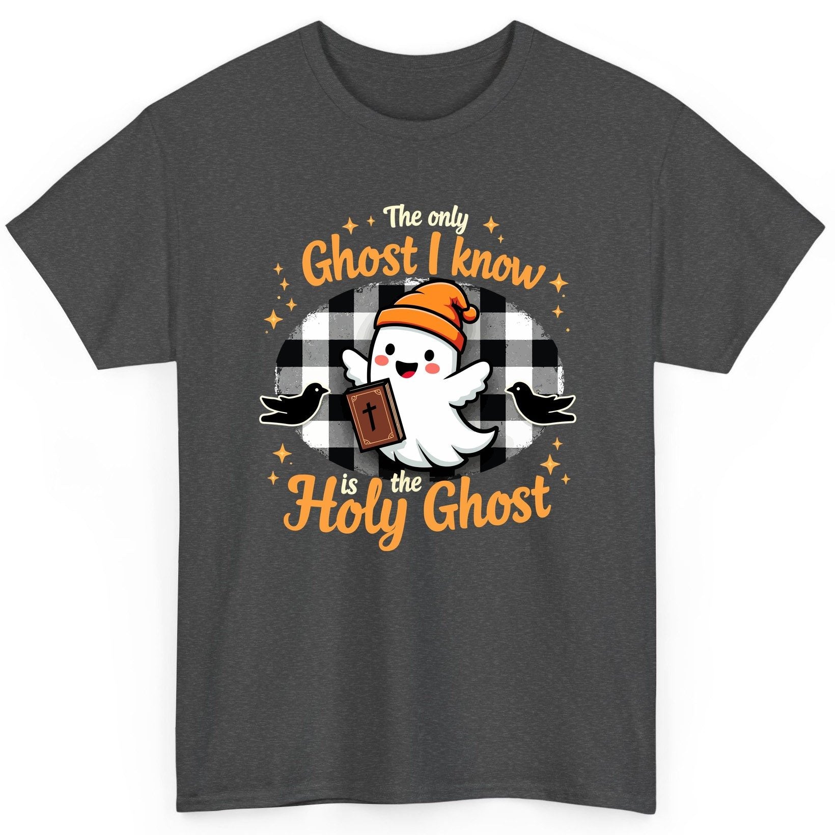The Only Ghost I Know Is the Holy Ghost christian Halloween T-Shirt Dark Heather product mockup