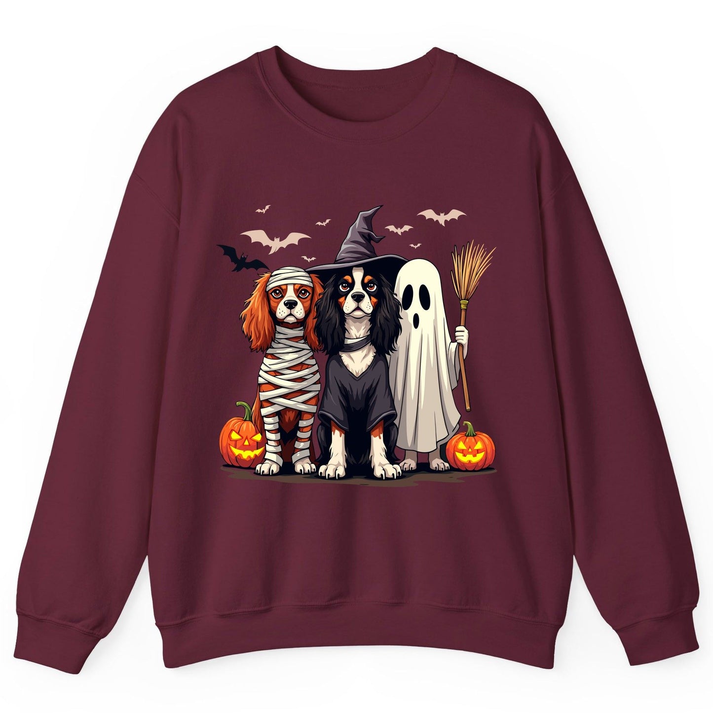 Cavalier Spaniel Halloween Dogs cavalier king charles spaniel Sweatshirt Maroon product mockup
