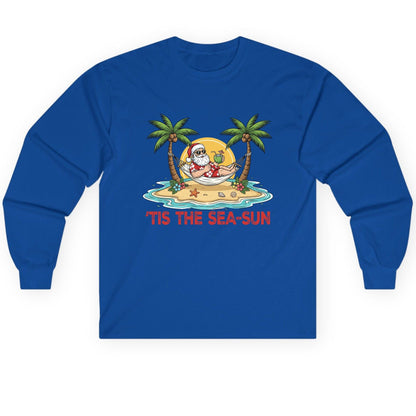 'Tis the Sea-Sun santa claus on a tropical vacation Long Sleeve Tee Royal product mockup