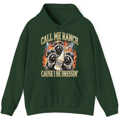 Call Me Ranch Cause I Be Dressin' raccoons Hoodie Forest Green product mockup