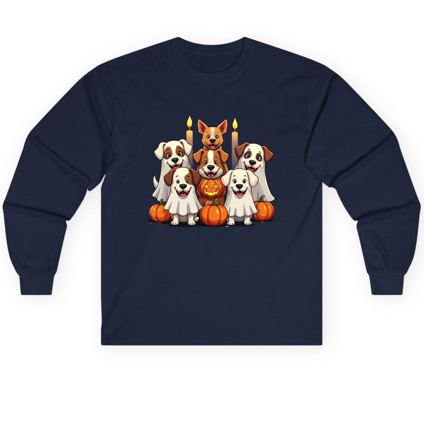 Cute Ghost Dogs Halloween Halloween dogs Long Sleeve Tee Navy product mockup