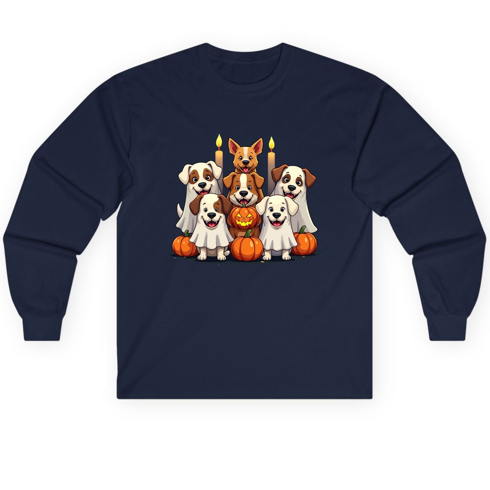 Cute Ghost Dogs Halloween Halloween dogs Long Sleeve Tee Navy product mockup