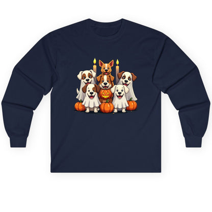 Cute Ghost Dogs Halloween Halloween dogs Long Sleeve Tee Navy product mockup