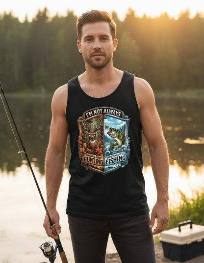 I'm Not Always Thinking About Hunting Sometimes It's Fishing hunting and fishing Tank Top Black lifestyle mockup