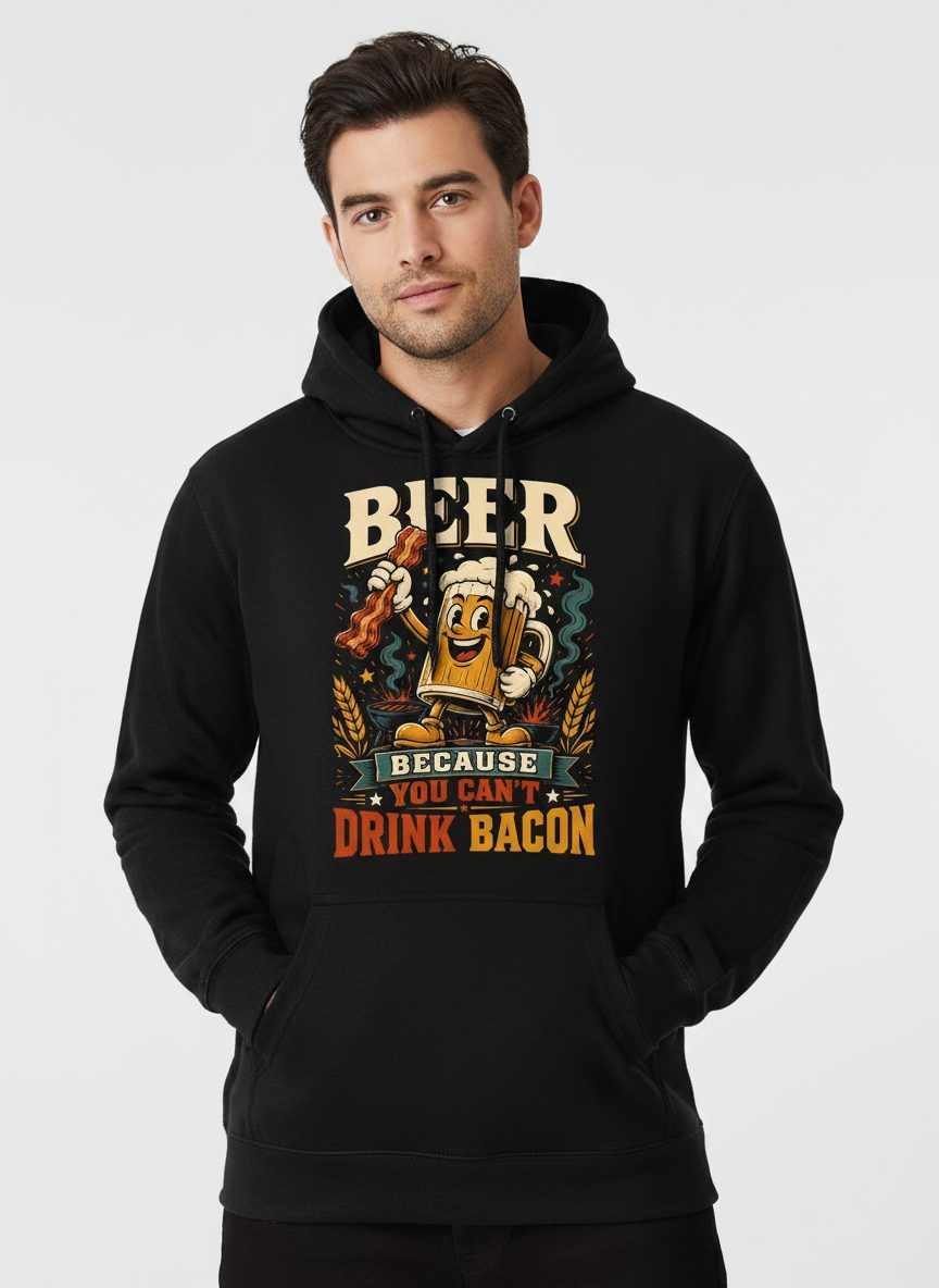 Cant Drink Bacon Beer Funny And Hoodie - product mockup - Black