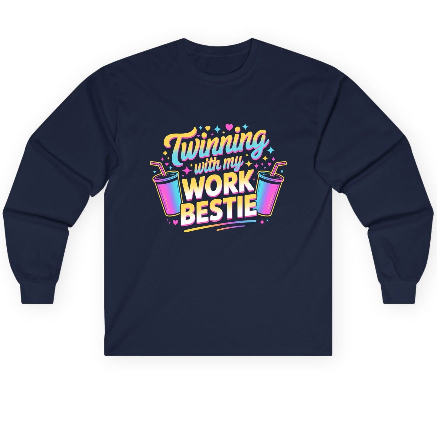 Twinning with My Work Bestie work friendship Long Sleeve Tee Navy product mockup