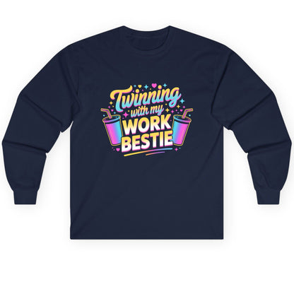 Twinning with My Work Bestie work friendship Long Sleeve Tee Navy product mockup