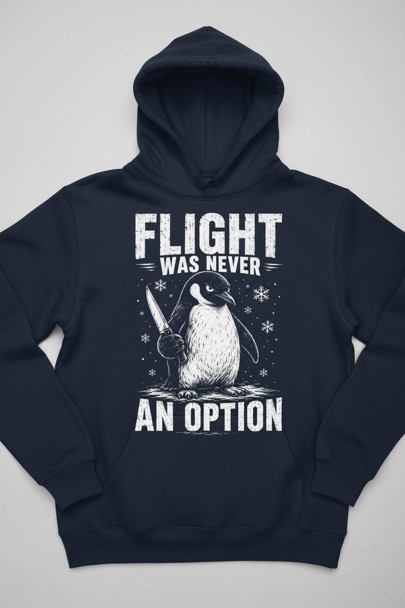 Flight Was Never an Option Funny Penguin Hoodie - product mockup - Navy