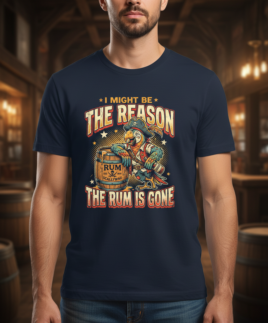 I Might Be The Reason The Rum Is Gone Pirate Parrot T-Shirt - Navy