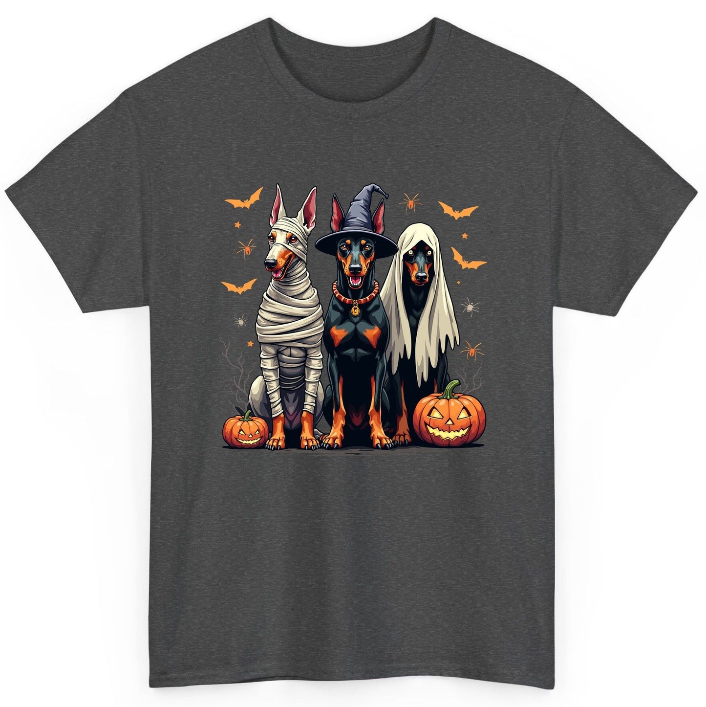 Halloween Doberman Trio doberman pinscher T-Shirt Dark Heather product mockup