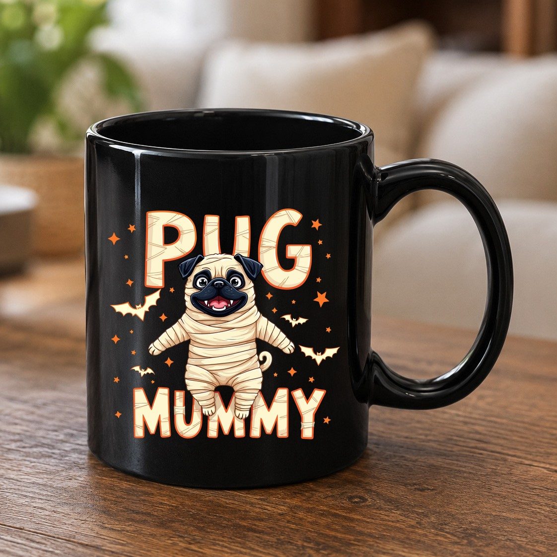 Pug Mummy pug Black Mug Black product mockup