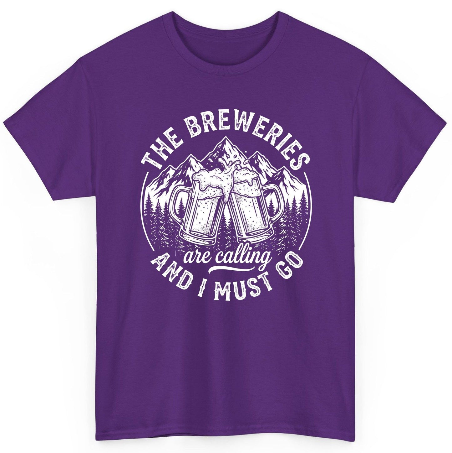THE Breweries Are Calling AND I MUST GO Funny Craft Beer T-Shirt - product mockup - Purple