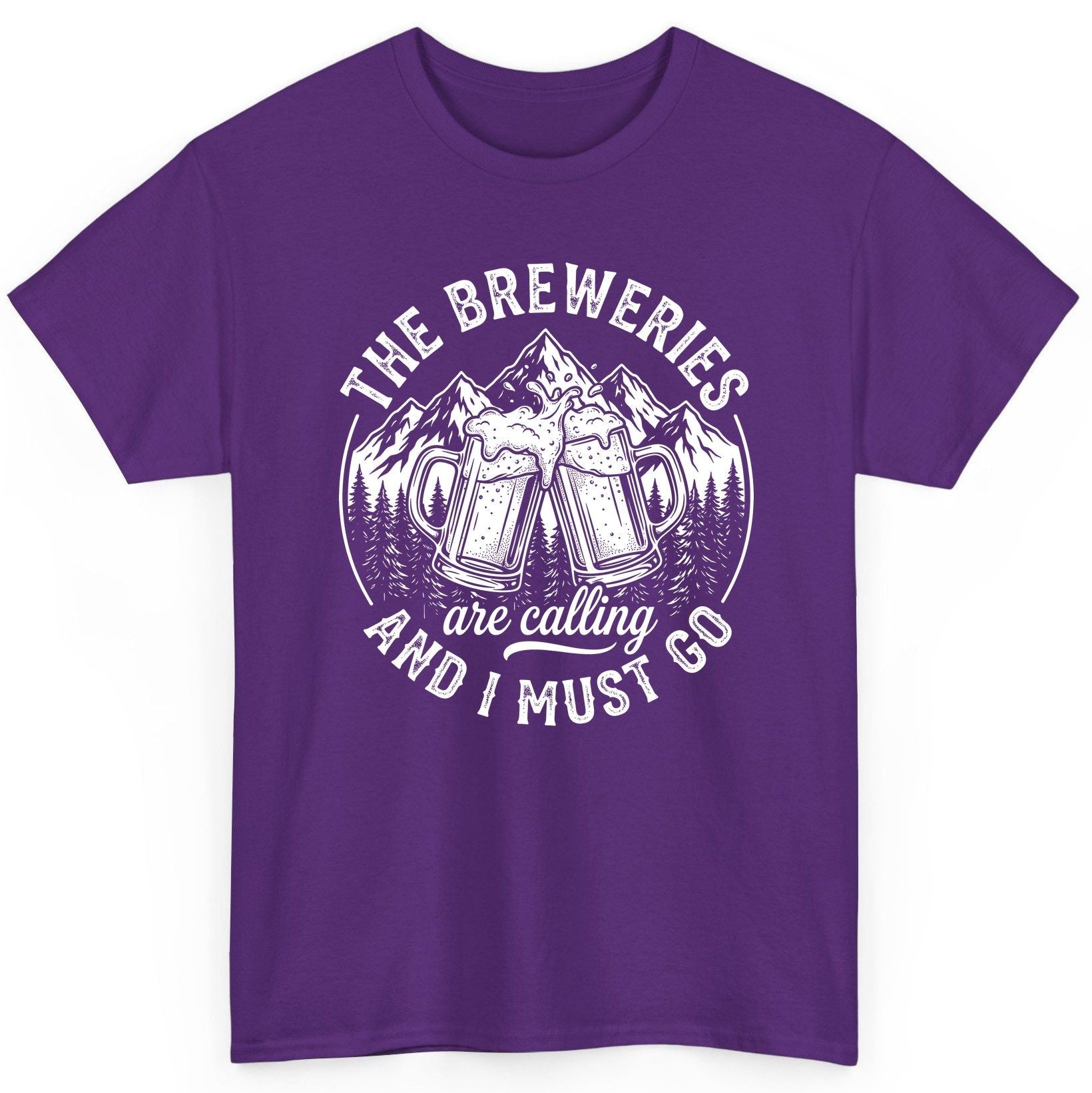 THE Breweries Are Calling AND I MUST GO Funny Craft Beer T-Shirt - product mockup - Purple