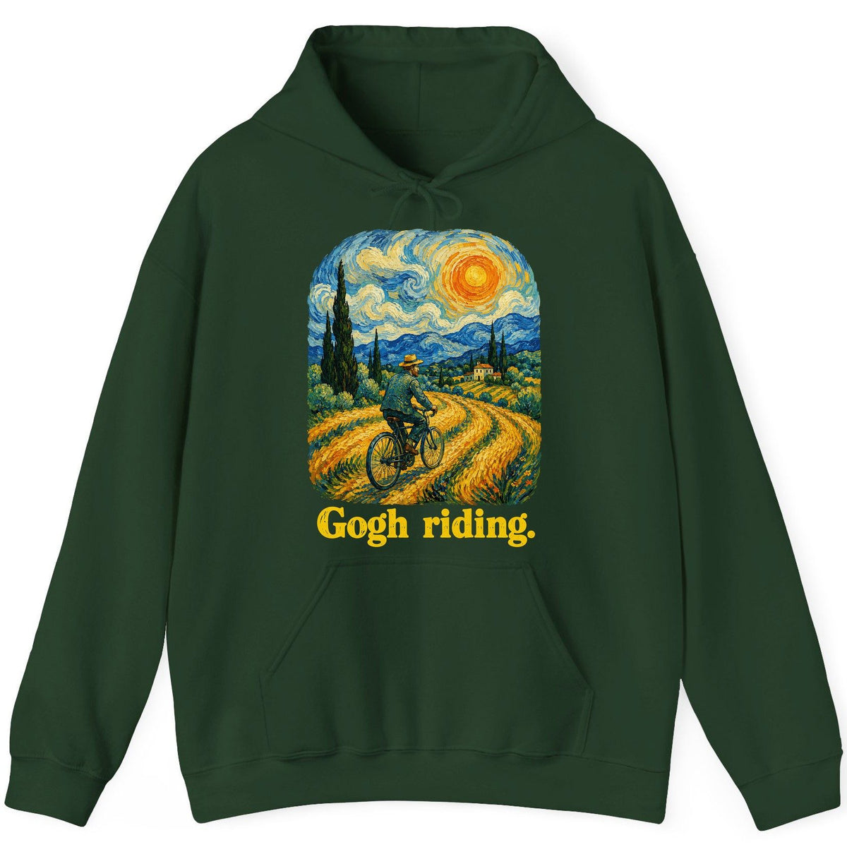 Gogh Riding van gogh parody Hoodie Forest Green product mockup