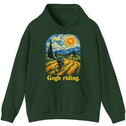 Gogh Riding van gogh parody Hoodie Forest Green product mockup