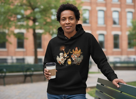 Chicken Rock Band chicken rock band Hoodie Black lifestyle mockup