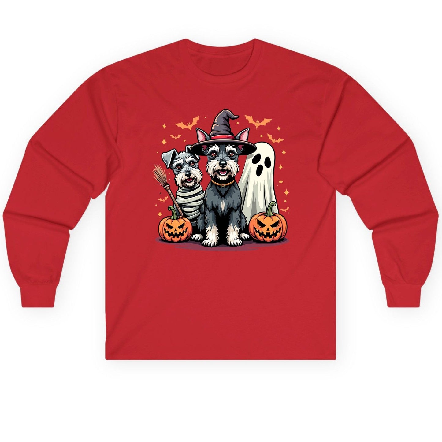 Halloween Schnauzer Dogs schnauzer dogs Long Sleeve Tee Red product mockup