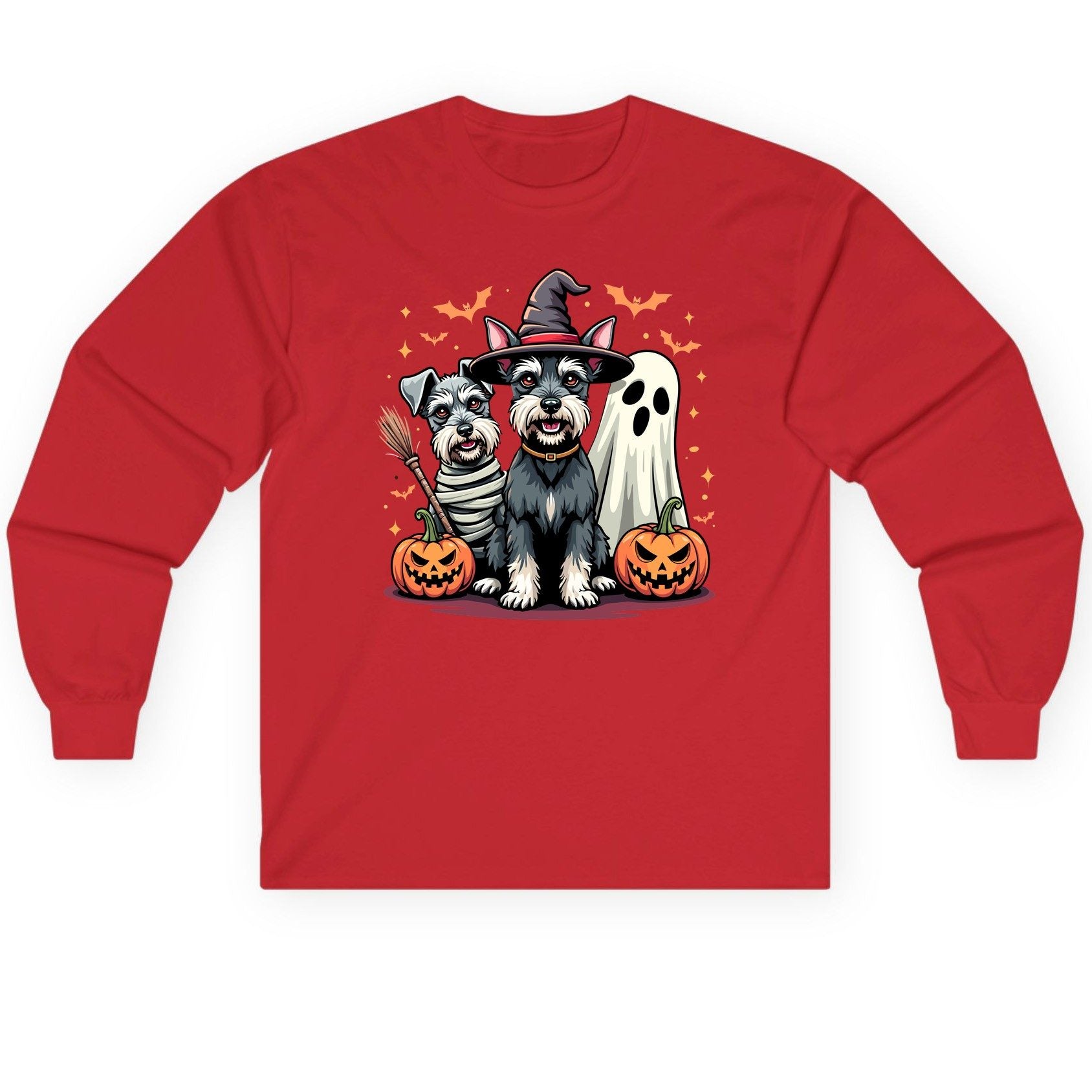 Halloween Schnauzer Dogs schnauzer dogs Long Sleeve Tee Red product mockup
