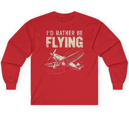 I'd Rather Be Flying vintage propeller plane Long Sleeve Tee Red product mockup