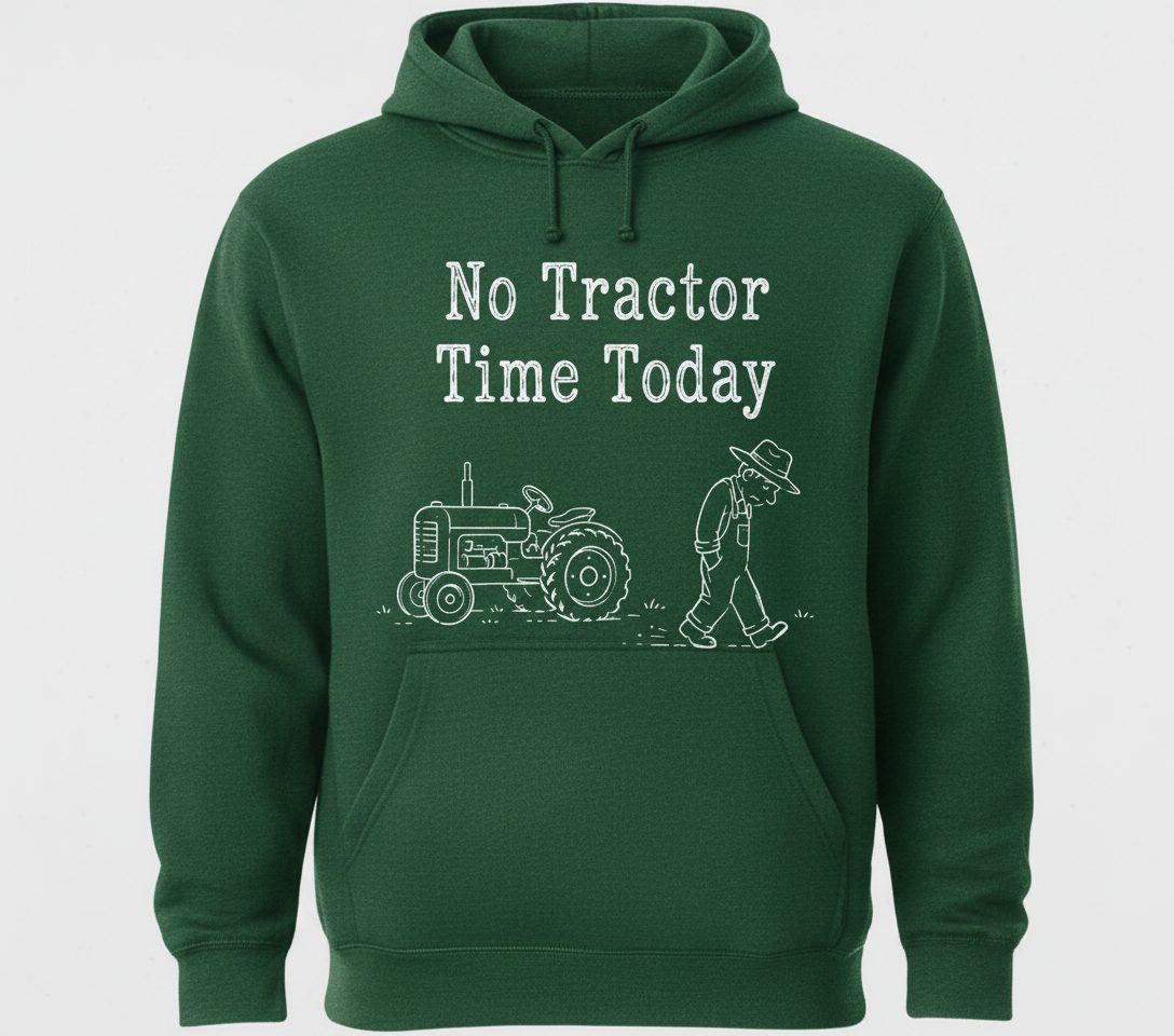 No Tractor Time Today Funny Farming Hoodie - product mockup - Forest Green
