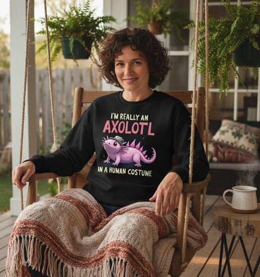 I'm Really an Axolotl in a Human Costume axolotl Sweatshirt Black lifestyle mockup