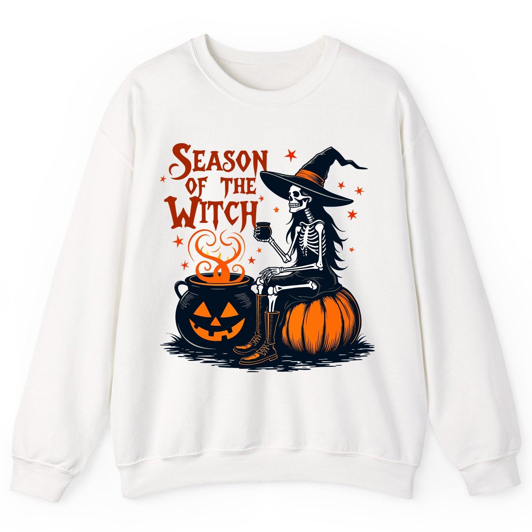 Season of the Witch skeleton witch Sweatshirt White product mockup