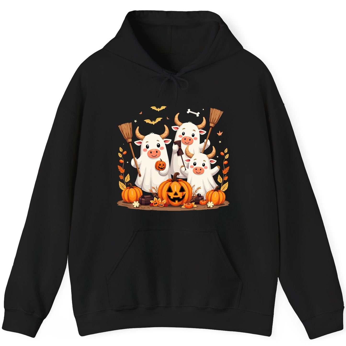 Cute Ghost Cows Halloween cows Hoodie Black product mockup