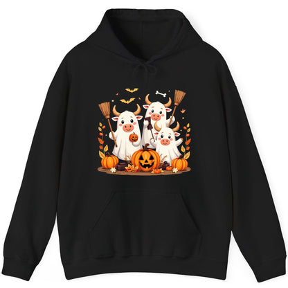 Cute Ghost Cows Halloween cows Hoodie Black product mockup
