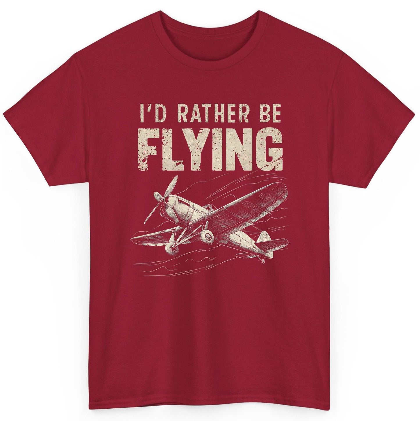 I'd Rather Be Flying vintage propeller plane T-Shirt Cardinal Red product mockup