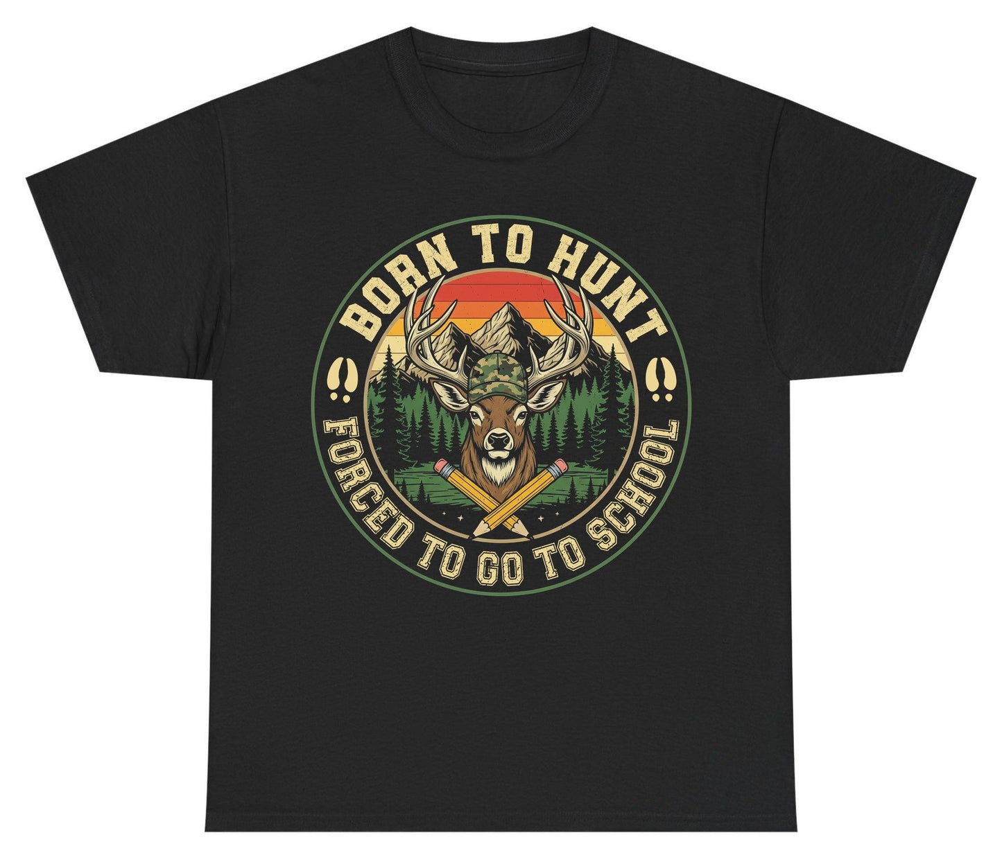 Born to Hunt Forced to Go to School hunting Youth T-Shirt Black product mockup