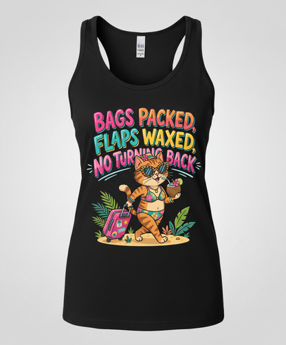 Funny Vacation Cat Bags Packed Flaps Waxed Tank Top - Black