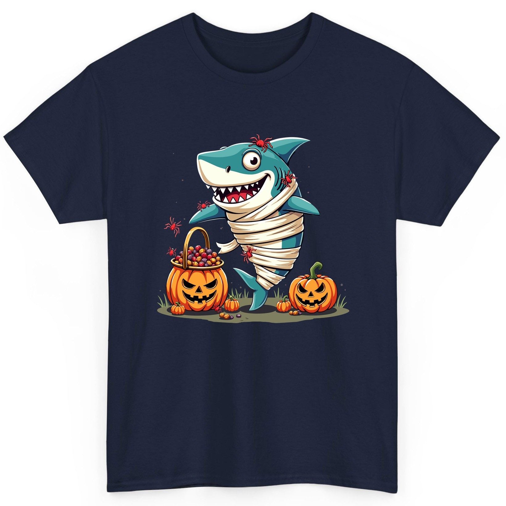 Mummy Shark Halloween shark T-Shirt Navy product mockup