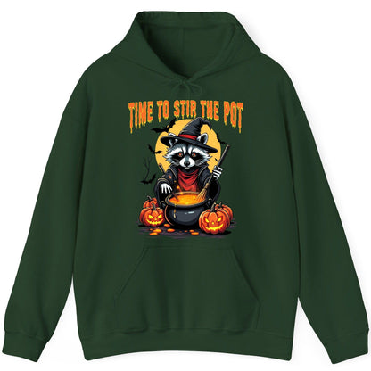 Time to Stir the Pot Halloween raccoon Hoodie Forest Green product mockup